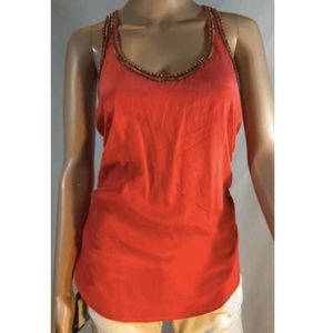 Bebe Woman’s Top Tank Blouse Orange Beaded Racerback Scoop Neck Silk Size Small